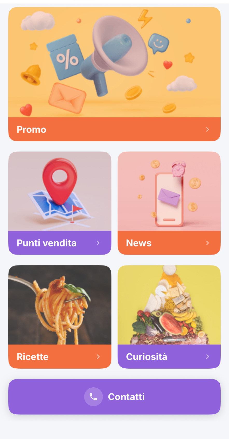 inpublish Store app home: promotions, stores, news, recipes, features and contacts