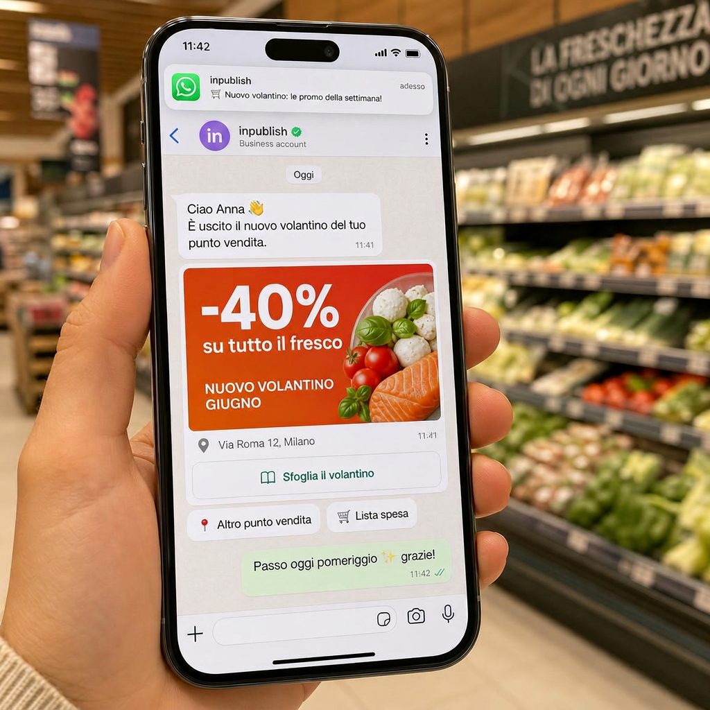 Volantino del supermercato inviato su WhatsApp Business